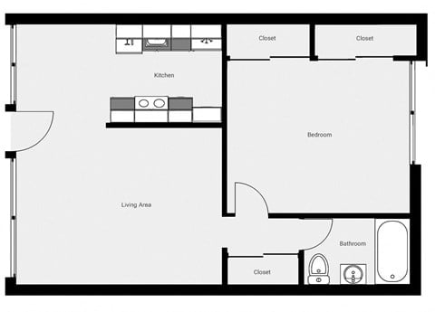 Floor plan for 1 bed, 1 bath, 700 sqft